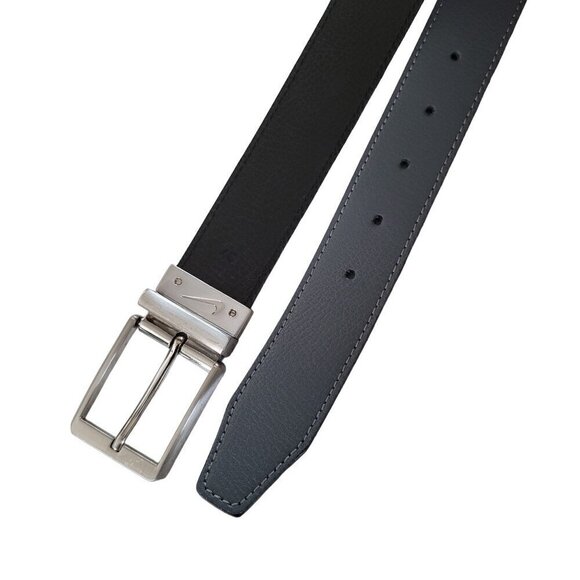 Nike Core Reversible Leather Belt Black & Gray Nickel Buckle - Picture 2 of 6